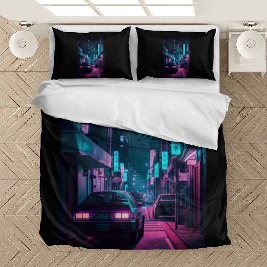 Tokyo Japan Japanese Aesthetic Graphic Night Scene Bedding Sets