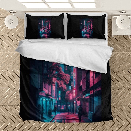 Tokyo Japan Japanese Aesthetic Graphic Night Scene Bedding Sets