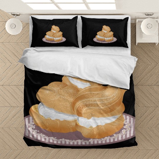 Illustration of three stuffed cream puffs Bedding Sets