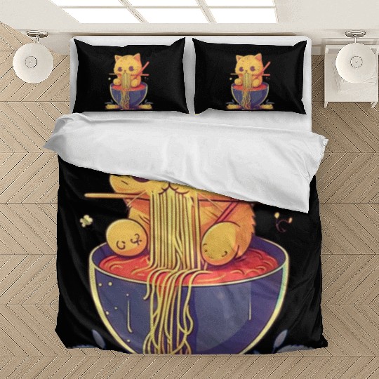 Cute Cat Eating Ramen Noodle Japanese Culture Bedding Sets