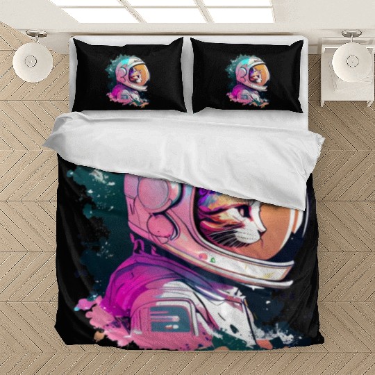 Aesthetic Vaporwave Space Cat 80s 90s Astronaut Bedding Sets