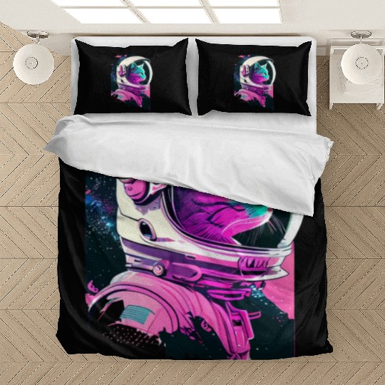 Aesthetic Vaporwave Space Cat 80s 90s Astronaut Bedding Sets