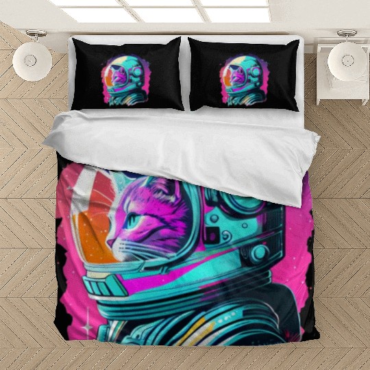 Aesthetic Vaporwave Space Cat 80s 90s Astronaut Bedding Sets
