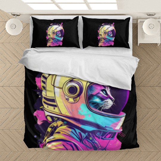 Aesthetic Vaporwave Space Cat 80s 90s Astronaut Bedding Sets