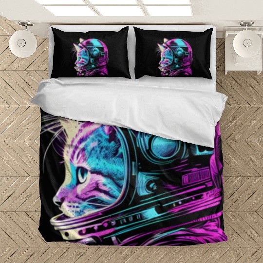 Aesthetic Vaporwave Space Cat 80s 90s Astronaut Bedding Sets