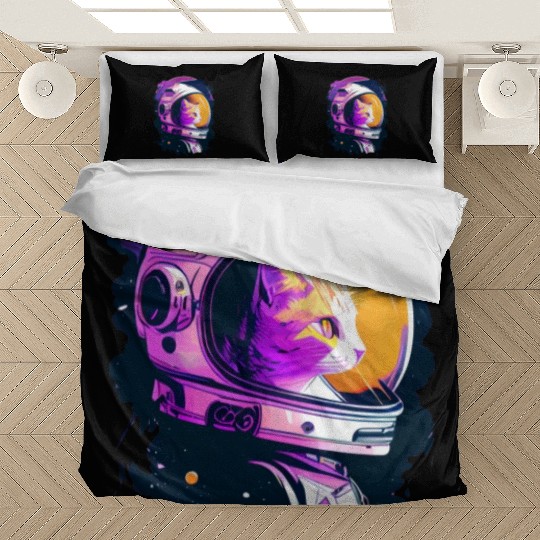 Aesthetic Vaporwave Space Cat 80s 90s Astronaut Bedding Sets