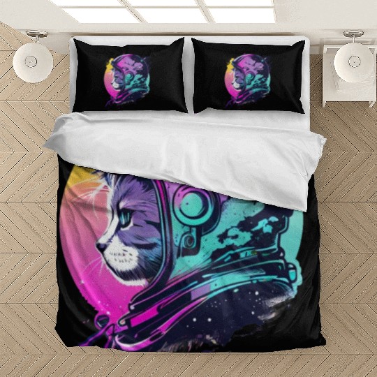 Aesthetic Vaporwave Space Cat 80s 90s Astronaut Bedding Sets
