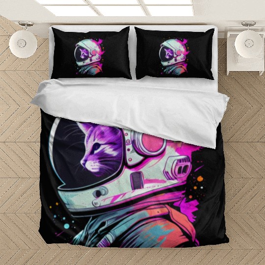 Aesthetic Vaporwave Space Cat 80s 90s Astronaut Bedding Sets