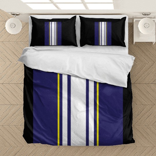 Racing Stripes - Blue, white and yellow stripes Bedding Sets