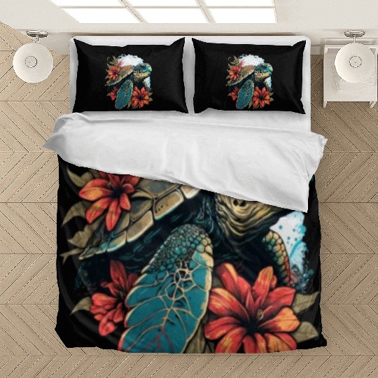 Turtle Hawaiian Sea Turtles Hibiscus Flower Bedding Sets