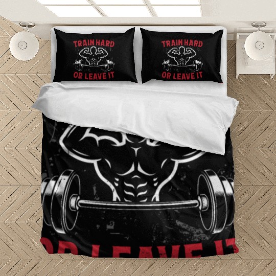 Strongman train hard or leave it gym bodybuilding Bedding Sets