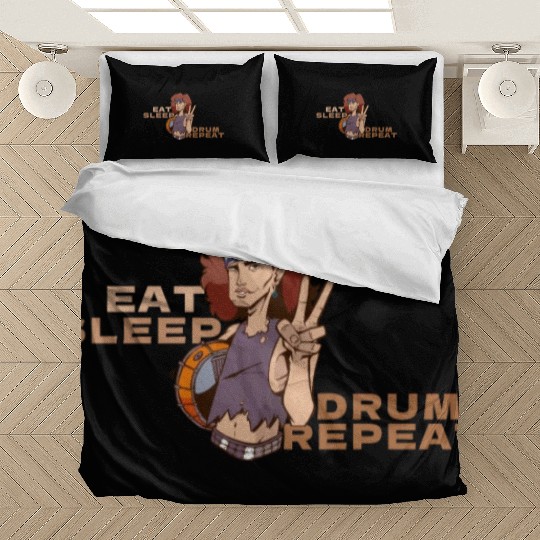 Retro Bandana Drummer Eat Sleep Drum Repeat Bedding Sets