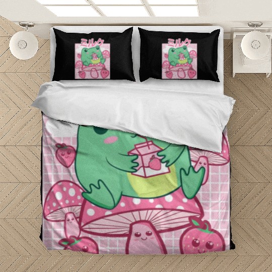 Cottagecore Aesthetic Kawaii Frog Drinking Japanes Bedding Sets