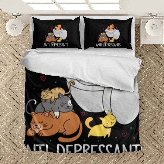 Funny Anti Depressants Cat Lover Sobriety Drug Fre Bedding Sets