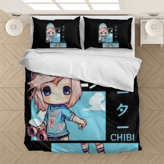 Kawaii Chibi Skater Skateboard Japanese Aesthetic Bedding Sets