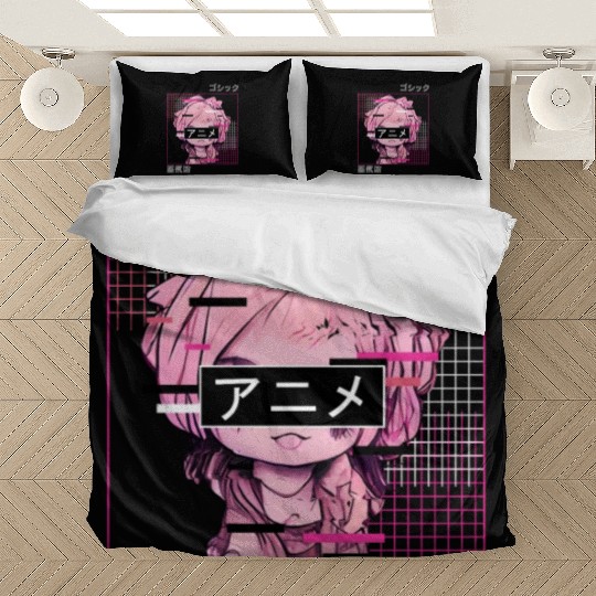 Glitch Anime Chibi Japanese Vaporwave Aesthetic Pa Bedding Sets