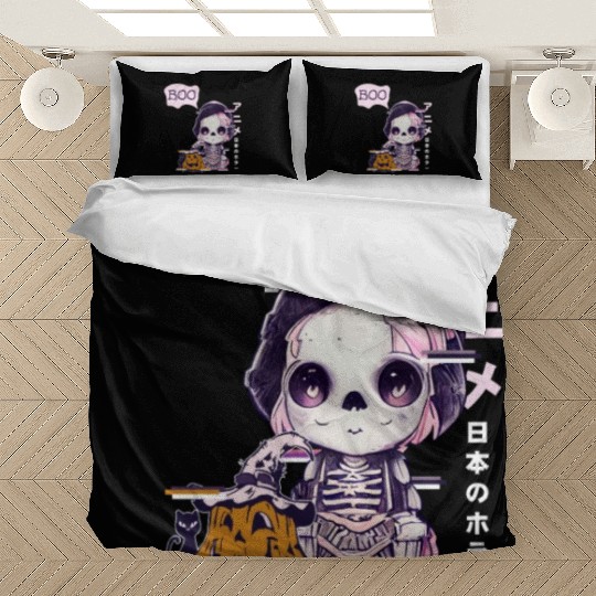 Cute Skeleton Chibi Pumpkin Japanese Aesthetic Bedding Sets