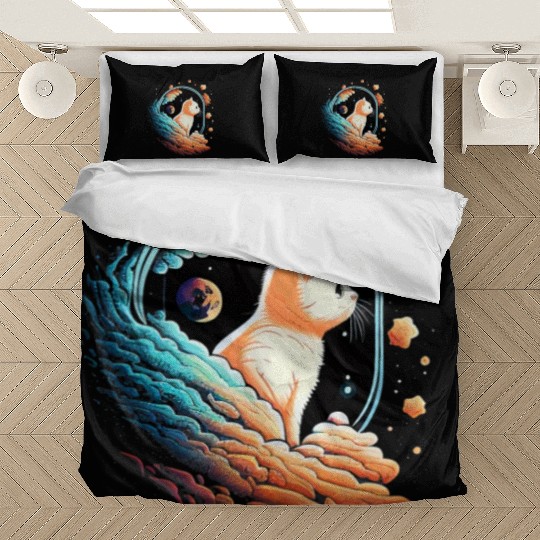 Astronaut Cat Space Cat on Galaxy Cat Lover Bedding Sets
