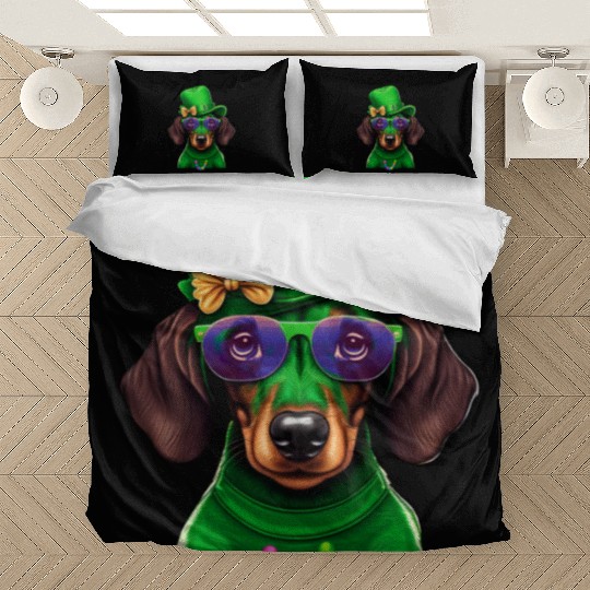 St. Patricks Day Dachshund Wiener Dog Shamrock Bedding Sets