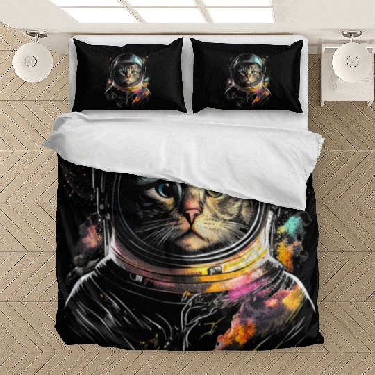 Space Cat on Galaxy Cat Lover Bedding Sets