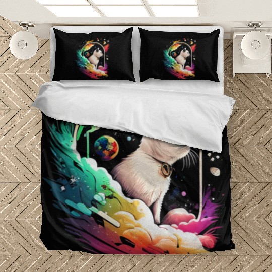 Space Cat on Galaxy Cat Lover Bedding Sets