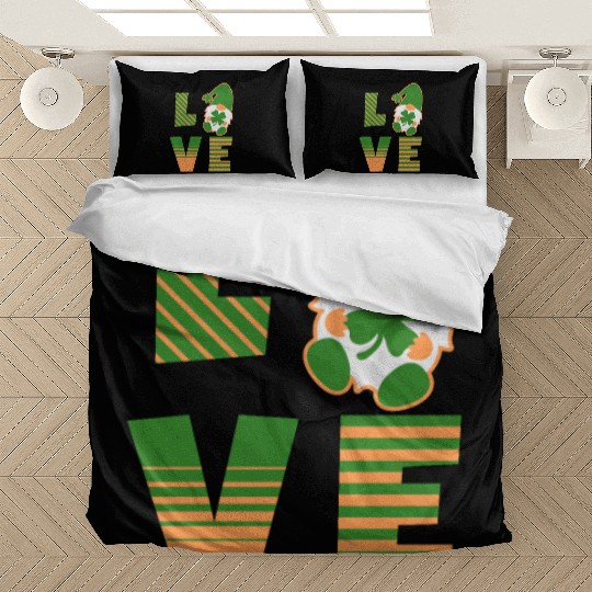 Gnome St Patricks Day Woman Love, Lucky Clover Bedding Sets