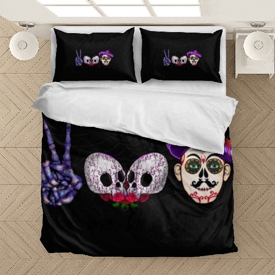 Peace love Día de Muertos sublimation men Bedding Sets