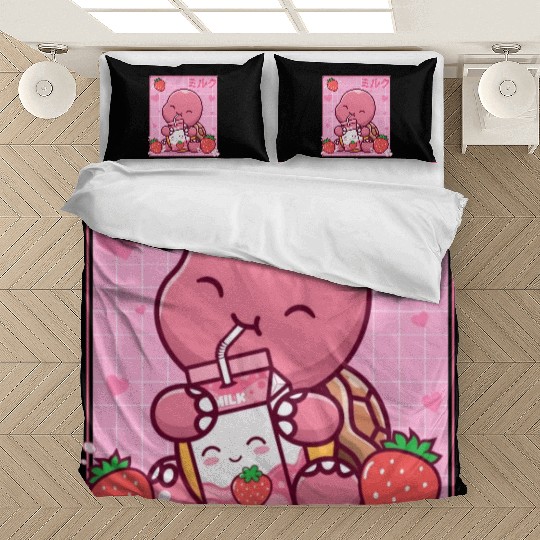Kawaii Turtle Lover Strawberry Milk Shake Otaku Bedding Sets