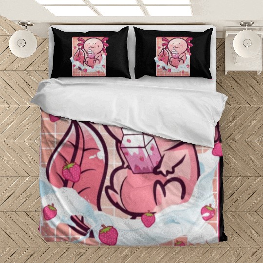 Kawaii Axolotl Strawberry Milk Shake Funny Sushi Bedding Sets