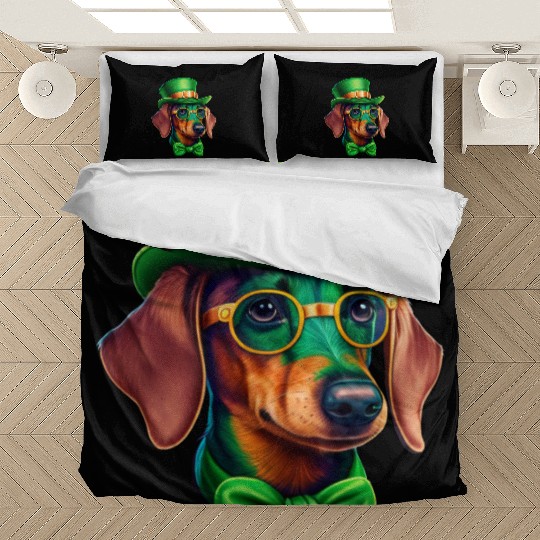 St. Patricks Day Dachshund Wiener Dog Shamrock Bedding Sets