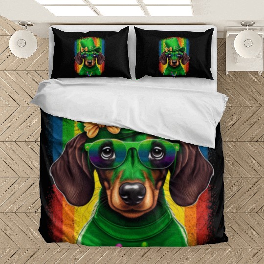 St. Patricks Day Dachshund Wiener Dog Shamrock Bedding Sets