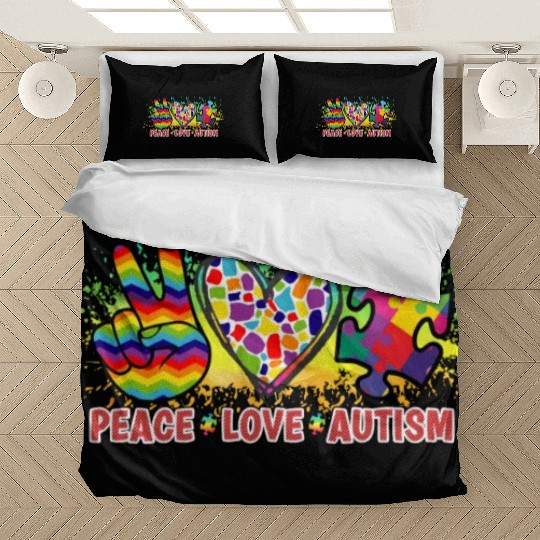 Peace Love Autism Awareness In April We Wear Blue Bedding Sets