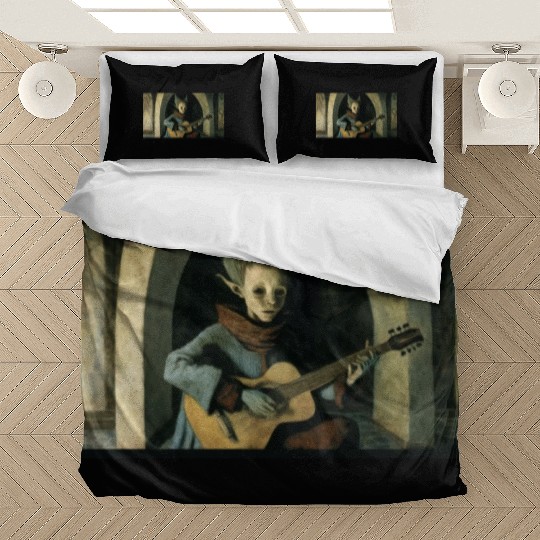 boy playing guitar painting style Remedios Varo Bedding Sets