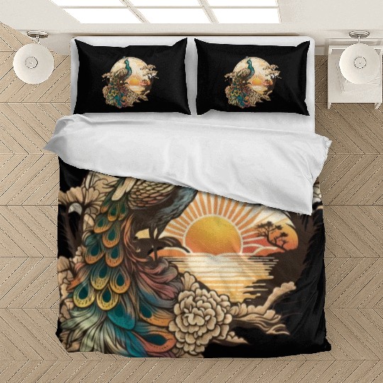 Serenity at Sunrise: Peacock Inspired Artwork Bedding Sets