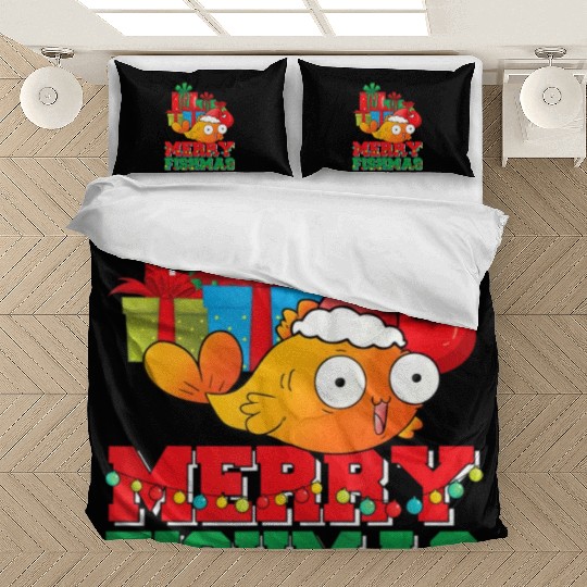 Merry Fishmas Christmas Fish Lover Fisherman Ugly Bedding Sets
