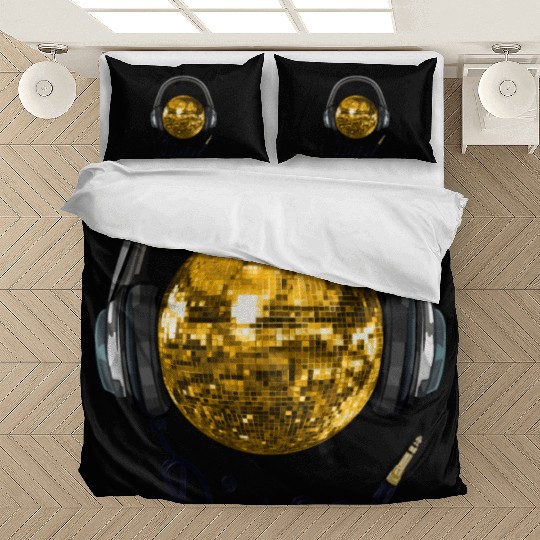 Gold Disco Ball Music Headphones Bedding Sets