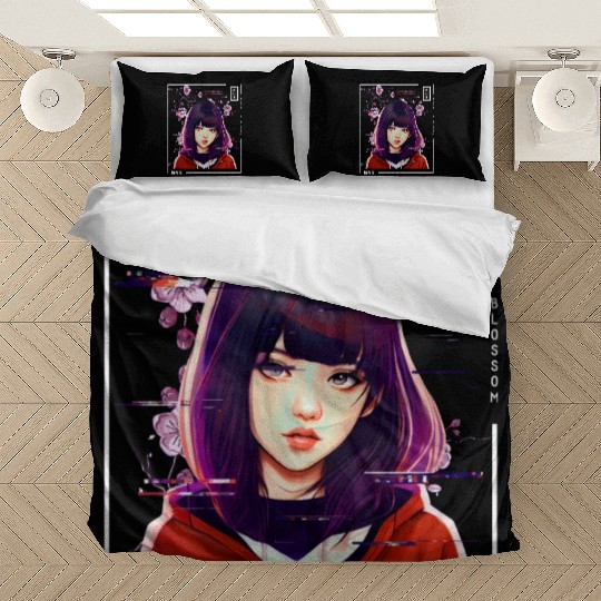 Cute Anime Girl Japanese Vaporwave Glitch Aestheti Bedding Sets