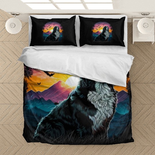 Bernese Mountain Dog with Mountain Sunrise view Bedding Sets