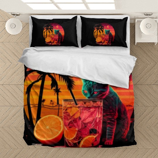 Funny Cat Drinking Cocktail Cat Lover Bedding Sets