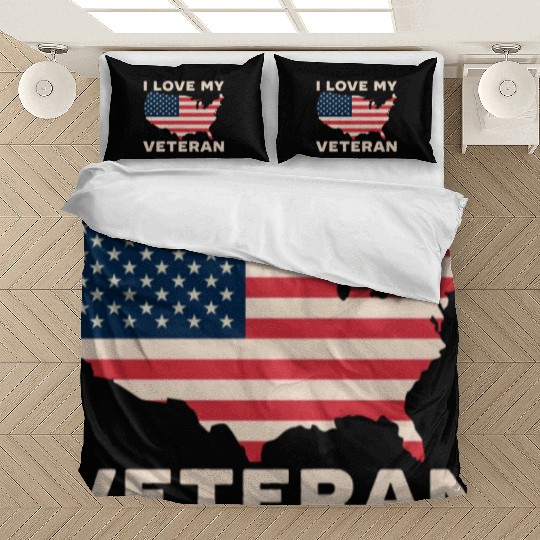 I Love My Veteran USA Flag American Memorial Day Bedding Sets