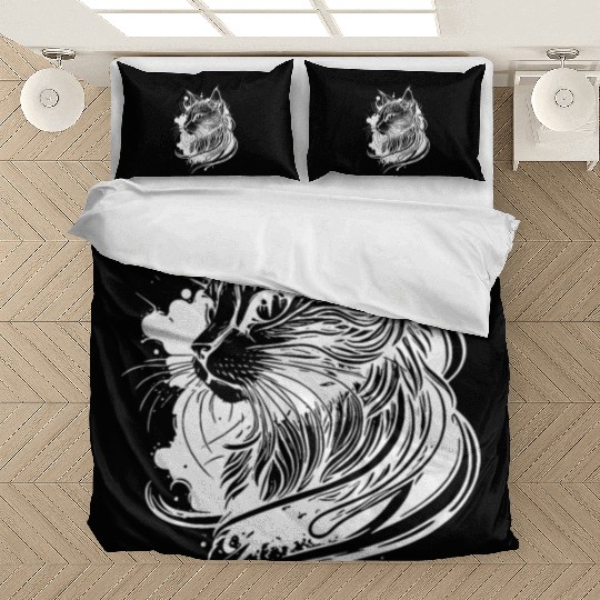 Cute Space Cat In Tattoo Style Bedding Sets