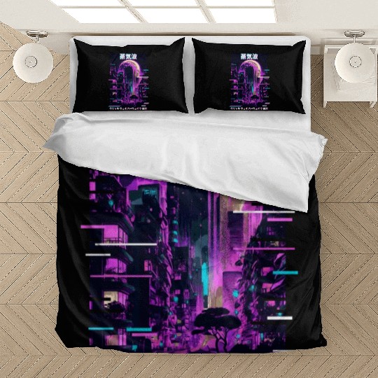 Anime Tokyo City Japanese Vaporwave Aesthetic Bedding Sets