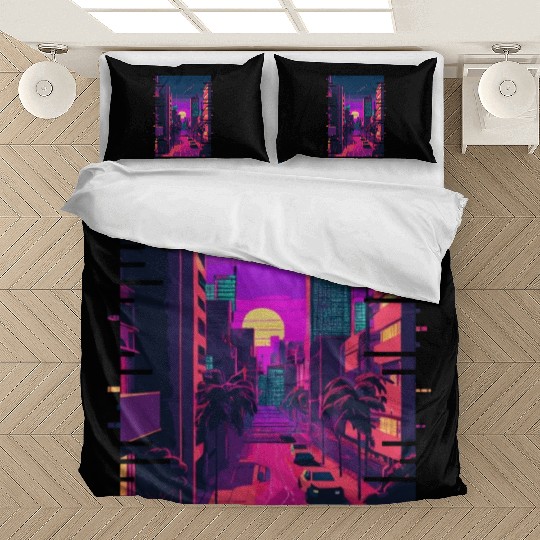 Japanese City Indie Aesthetic Glitch Art 80s 90s V Bedding Sets
