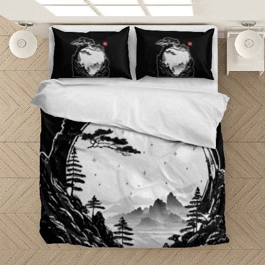 Japanese Zen Circle Landscape Buddhism Bonsai Tree Bedding Sets
