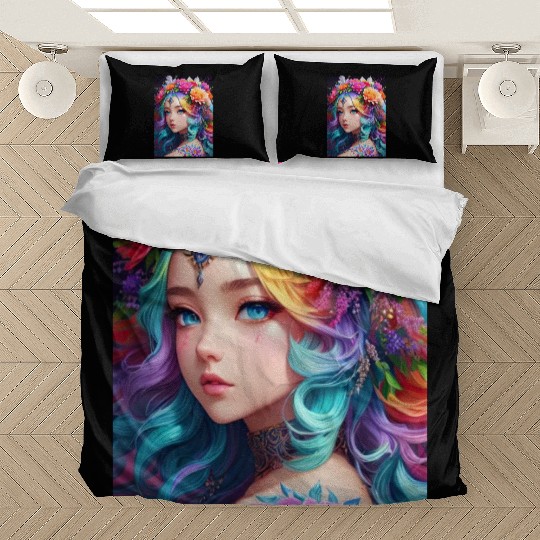 Spring Girl with a bouqet of flowers garland #8 Bedding Sets