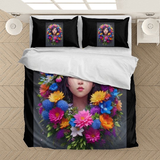 Spring Girl with a bouqet of flowers garland #14 Bedding Sets