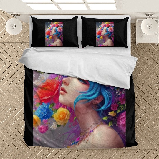 Spring Girl with a bouqet of flowers garland #9 Bedding Sets