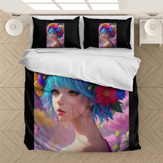 Spring Girl with a bouqet of flowers garland #21 Bedding Sets