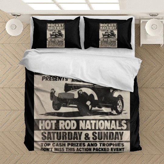 Vintage Hot Rod Classic Drag Racing Poster Bedding Sets