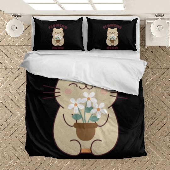 Kawaii cat and flowers, meow! Bedding Sets